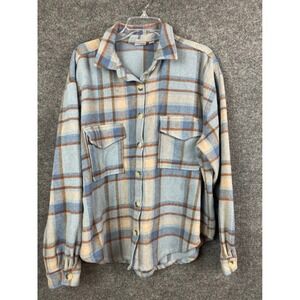 Ford‎ Bronco Flannel Shirt Women XXL Blue Plaid Graphic Back Button Up